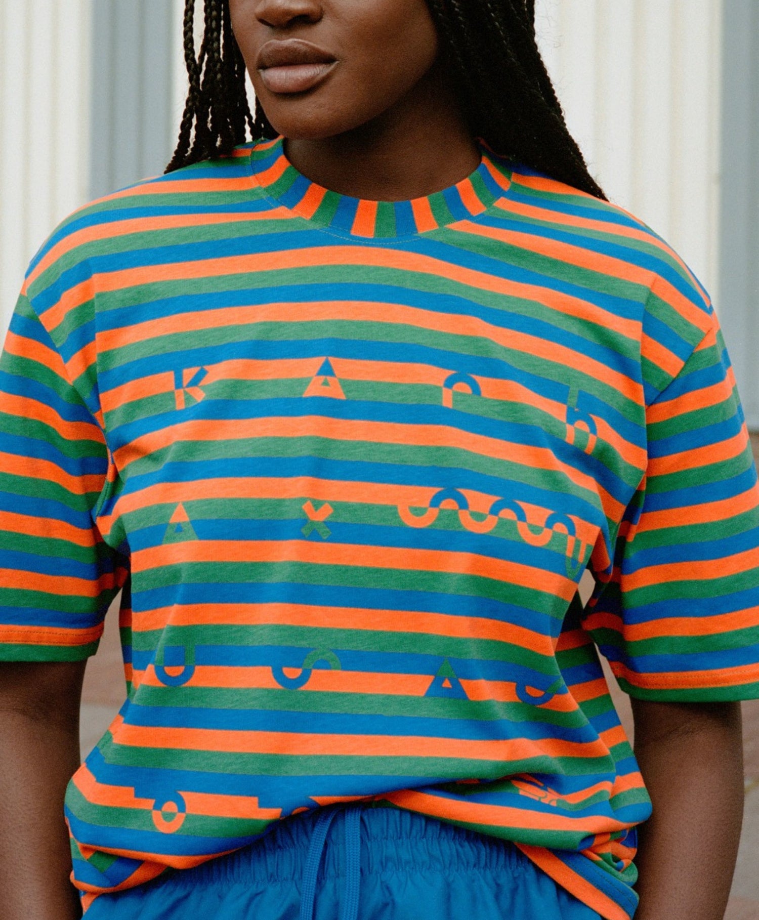 KARHU X SASU KAUPPI TRICOLORE STRIPED T-SHIRT PRINCESS - BLUE / AMAZON